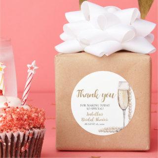 Elegant Gold Pearls and Prosecco Bridal Shower Classic Round Sticker