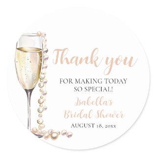 Elegant Gold Pearls and Prosecco Bridal Shower Classic Round Sticker