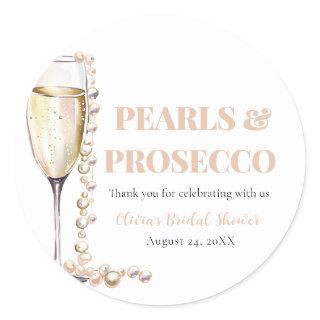 Elegant Gold Pearls and Prosecco Bridal Shower Classic Round Sticker