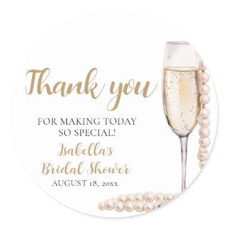 Elegant Gold Pearls and Prosecco Bridal Shower Classic Round Sticker