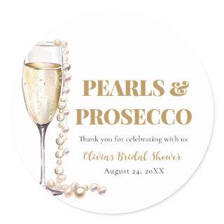 Elegant Gold Pearls and Prosecco Bridal Shower Classic Round Sticker