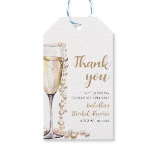 Elegant Gold Pearls and Prosecco Bridal Shower Gift Tags