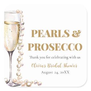Elegant Gold Pearls and Prosecco Bridal Shower Square Sticker