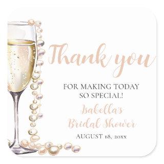 Elegant Gold Pearls and Prosecco Bridal Shower Square Sticker