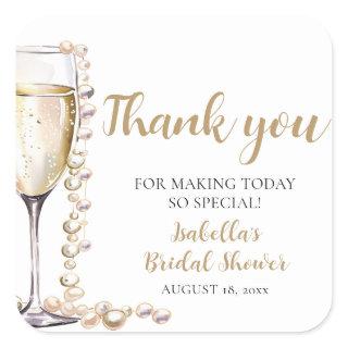 Elegant Gold Pearls and Prosecco Bridal Shower Square Sticker