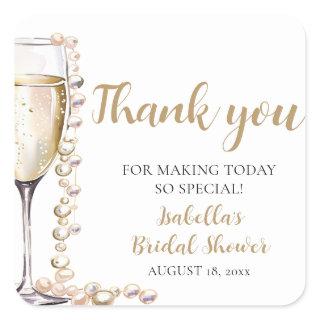 Elegant Gold Pearls and Prosecco Bridal Shower Square Sticker