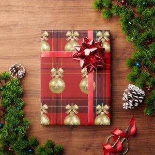 Elegant Gold & Plaid Christmas Ornament Pattern