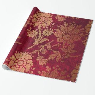 Elegant gold red royal damask floral pattern