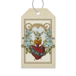 Elegant Gold Sacred Heart Jesus Floral Religious Gift Tags