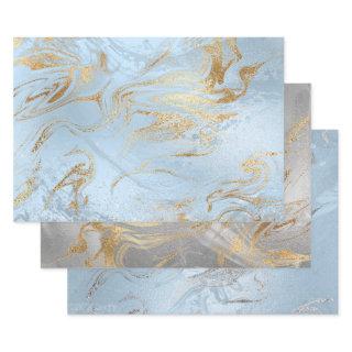 Elegant gold silver blue marble     sheets
