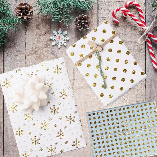 Elegant Gold Snowflakes, Polka dots and Squares  Sheets