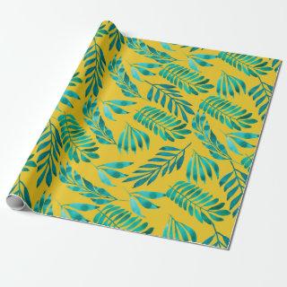 Elegant Gold Teal Foliage Leaf Pattern Gift