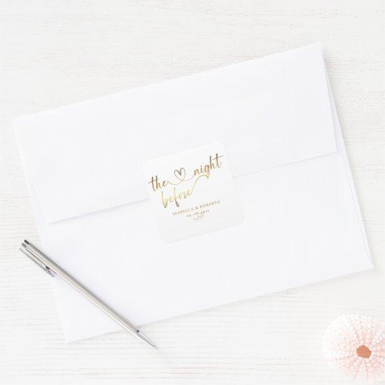 Elegant Gold The Night Before Wedding Square Sticker