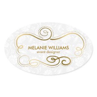 Elegant Gold Tones Swirly Frame Oval Sticker