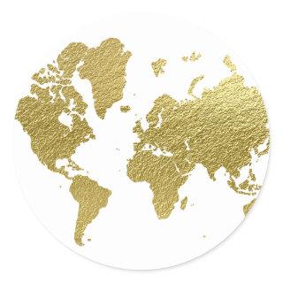 Elegant Gold World Map Classic Round Sticker