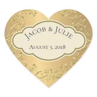 Elegant Golden Metallic Gold Leaf Heart Design Heart Sticker