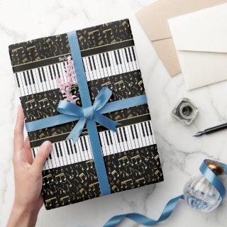 Elegant golden music notes piano keys