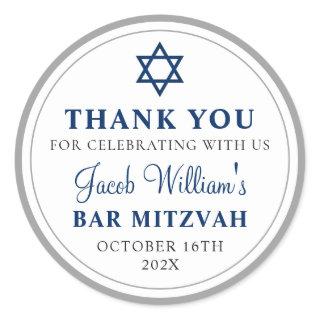 Elegant Gray and Navy Blue Bar Mitzvah Thank You Classic Round Sticker