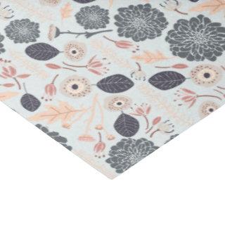 Elegant Gray Blue Peach Floral Pattern Tissue Paper