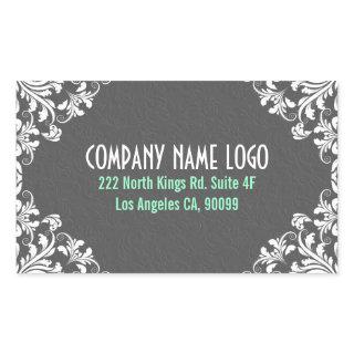 Elegant Gray Damasks White Vintage Lace Frame Rectangular Sticker