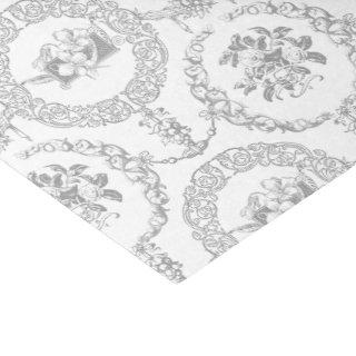 Elegant Gray Engraved Floral Medallions and Swags Tissue Paper