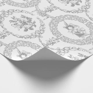 Elegant Gray Engraved Floral Medallions and Swags