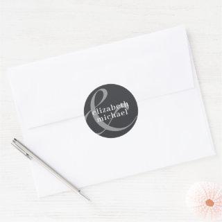 Elegant Gray White Custom Name Wedding Classic Round Sticker
