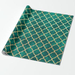 Elegant Green and Gold Quatrefoil Art Deco Pattern