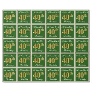 Elegant, Green, Faux Gold 40th Birthday + Name