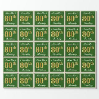Elegant, Green, Faux Gold 80th Birthday + Name