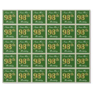 Elegant, Green, Faux Gold 98th Birthday + Name