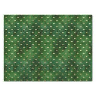 Elegant green gold Christmas lights stars pattern Tissue Paper