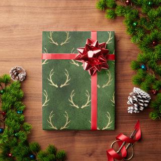 Elegant green & gold Christmas reindeer pattern