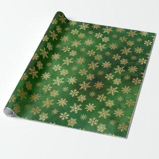 Elegant green & gold Christmas snowflake pattern