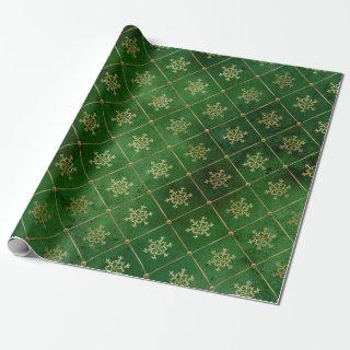 Elegant green & gold Christmas snowflake pattern
