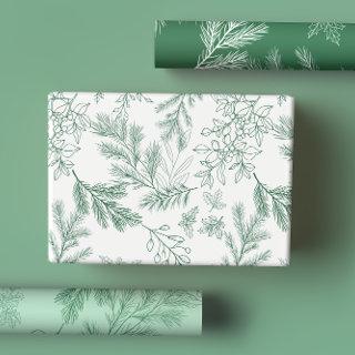 Elegant Green Monochrome Rustic Winter Botanicals  Sheets