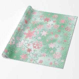 Elegant Green & Pink Christmas Snowflake Pattern