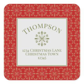 Elegant Green Snowflake Pattern Border  Square Sticker