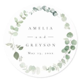 Elegant Greenery Wedding Cocktail Paper Napkins Classic Round Sticker
