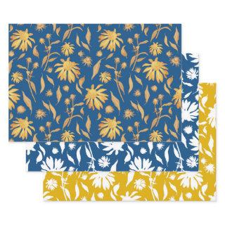Elegant Hand-drawn Coneflowers Blue Yellow  Sheets