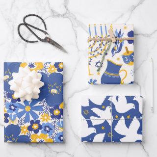 Elegant Hanukkah Pattern Yellow and Blue Gift  Sheets