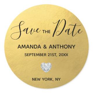 Elegant Heart Gold Foil Wedding SAVE THE DATE Classic Round Sticker