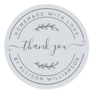 Elegant Homemade With Love Pastel Blue Thank You Classic Round Sticker
