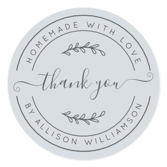 Elegant Homemade With Love Pastel Blue Thank You Classic Round Sticker