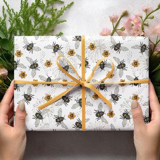 Elegant Honey Bee, Cream Daisies and Black Dots