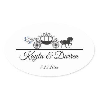 Elegant Horse and Buggy Wedding Oval Sticker