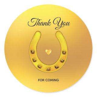 Elegant  Horseshoe & Heart on Gold Thank You Classic Round Sticker