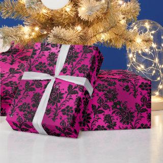 Elegant Hot Pink and Black Glitter Flowers Pattern