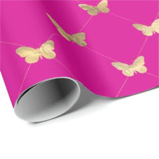 Elegant Hot Pink Gold Butterfly Pattern