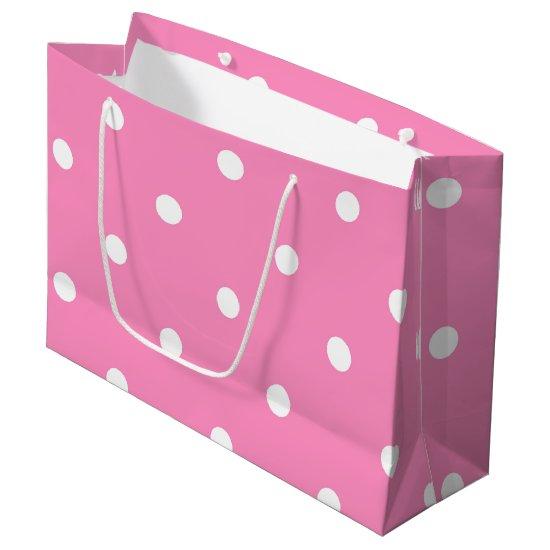 Elegant Hot Pink White Polka Dots Template For Her Large Gift Bag